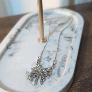 Vintage Style Silver Tone Rhinestone Fringe Necklace